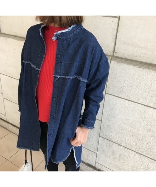 copine（コピン）の「ヴィンテージ加工ノーカラーカットオフロングデニムコート（2color）（デニムジャケット・レディース・その他）」の13枚目の写真