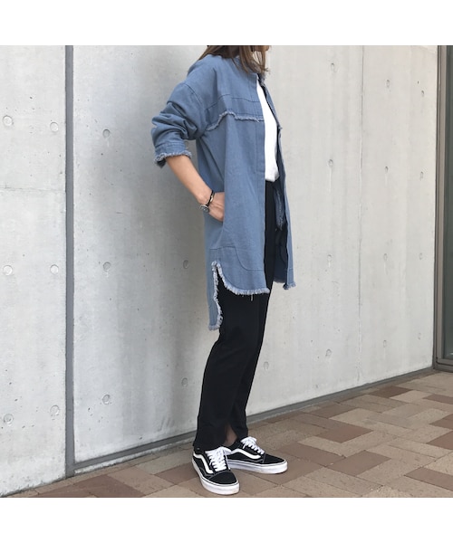 copine（コピン）の「ヴィンテージ加工ノーカラーカットオフロングデニムコート（2color）（デニムジャケット・レディース・その他）」の7枚目の写真