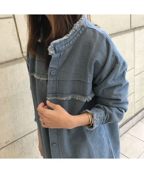 copine（コピン）の「ヴィンテージ加工ノーカラーカットオフロングデニムコート（2color）（デニムジャケット・レディース・その他）」の15枚目の写真