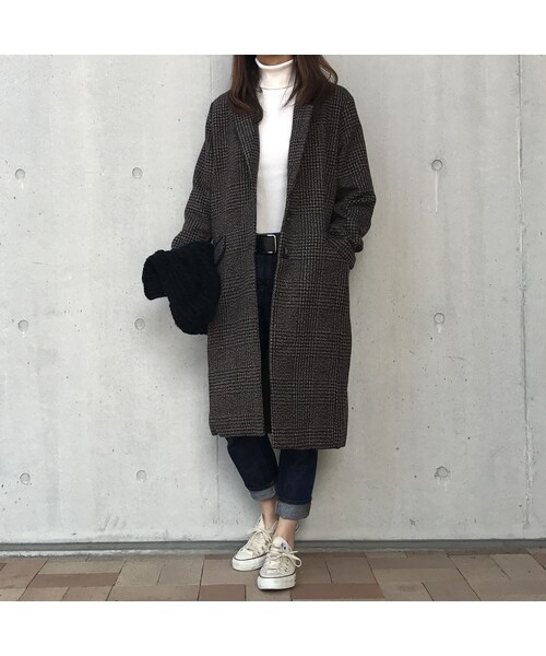 copine(コピン)の「再入荷なし早い者勝ち!大人可愛い!!ツイードグレンチェックチェスターコート(チェスターコート・レディース・その他)」の2枚目の写真