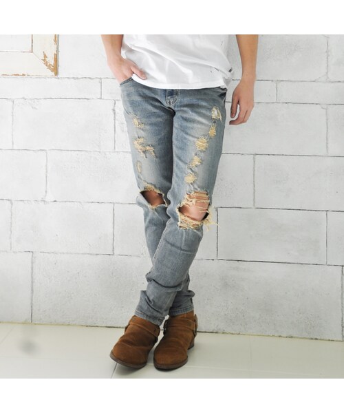 STYLISE（スタイライズ）の「デストロイデニム / MODEL.1 [STS-DESTROY-1-PNT]（デニムパンツ・メンズ・ブルー・S（28inc）/M（30inc）/L（32inc）/XL（34inc））」の2枚目の写真