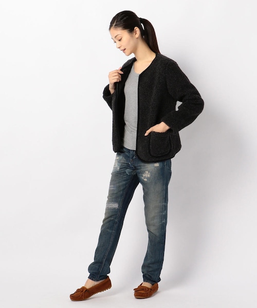 COLD BREAKER（コールドブレーカー）の「ノーカラーボアブルゾン/COLD BREAKER(コールド ブレーカー)（ジャケット/アウター・BLACK/MOCCA/CREAM・3XS）」の10枚目の写真