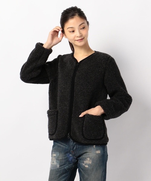 COLD BREAKER（コールドブレーカー）の「ノーカラーボアブルゾン/COLD BREAKER(コールド ブレーカー)（ジャケット/アウター・BLACK/MOCCA/CREAM・3XS）」の2枚目の写真