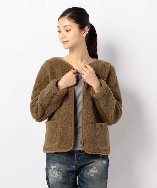 COLD BREAKER（コールドブレーカー）の「ノーカラーボアブルゾン/COLD BREAKER(コールド ブレーカー)（ジャケット/アウター・BLACK/MOCCA/CREAM・3XS）」の12枚目の写真