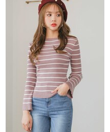 KORMARCH | 配色ボーダースリムTシャツニット(Tシャツ/カットソー)