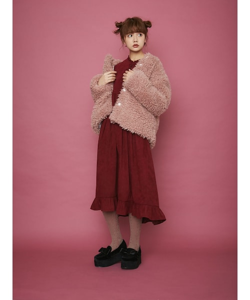 merry jenny（メリージェニー）の「ノーカラーエコファーコート（ジャケット/アウター・レディース・ブラック/ピンク/ラベンダー）」の7枚目の写真