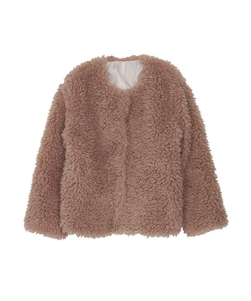 merry jenny（メリージェニー）の「ノーカラーエコファーコート（ジャケット/アウター・レディース・ブラック/ピンク/ラベンダー）」の3枚目の写真