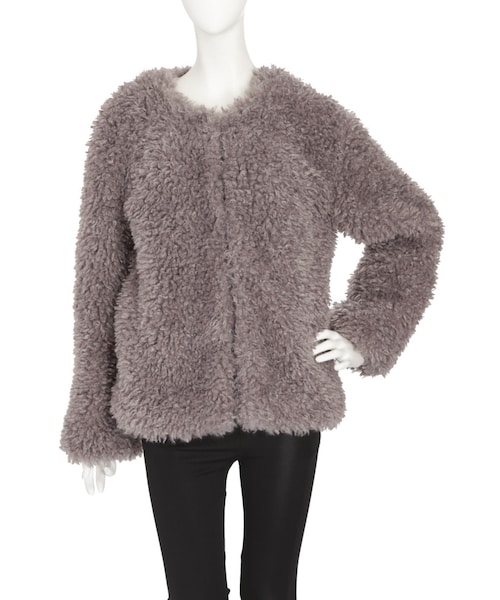 merry jenny（メリージェニー）の「ノーカラーエコファーコート（ジャケット/アウター・レディース・ブラック/ピンク/ラベンダー）」の9枚目の写真