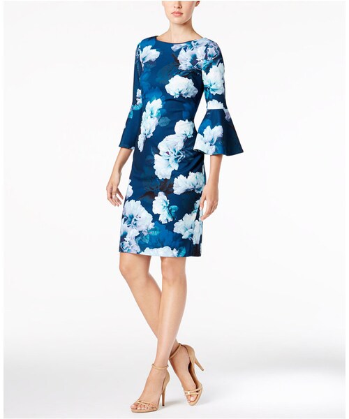 Calvin Klein Floral Bell Sleeve Dress ...