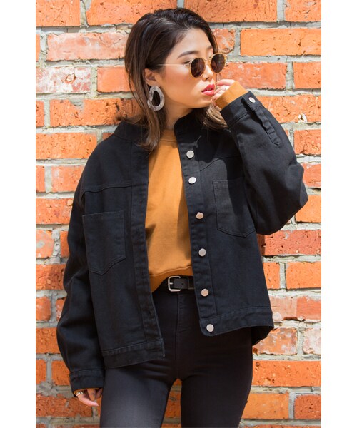 Flugge（フラッジー）の「Stand collar Denim Jacket（デニムジャケット・レディース・ブルー/ブラック/ライトブルー・free）」の2枚目の写真