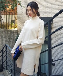 DHOLIC | オーバーシルエットハイネックニットプルオーバー(ワンピース)