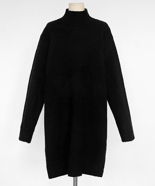 DHOLIC（ディーホリック）の「オーバーシルエットハイネックニットプルオーバー（ワンピース・レディース・ホワイト/ブラウン/グレー/ブラック/ベージュ・FREE）」の2枚目の写真