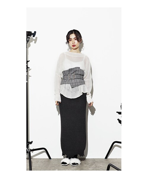 CHEER CLOSET（チアクローゼット）の「【るうこ】ルーズロングニットトップス（ニット/セーター・レディース・ピンク/ホワイト/ブラック・F）」の2枚目の写真