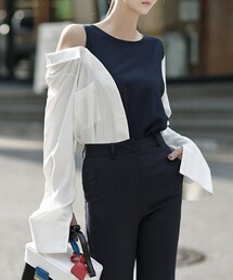 DINT | 配色カットオフショルダーシャツ(シャツ/ブラウス)