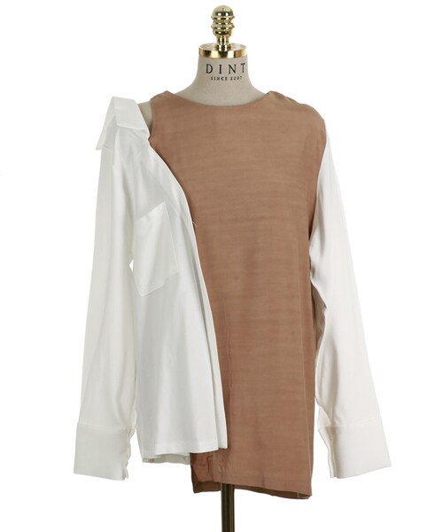 DINT（ディント）の「配色カットオフショルダーシャツ（シャツ/ブラウス・レディース・Other/Brown・one(44~66size)）」の2枚目の写真