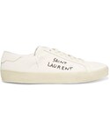 Saint Laurent | Saint Laurent - Court Classic Embroidered Distressed Canvas Sneakers - Off-white(球鞋)