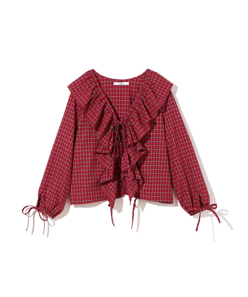 GRL（グレイル）の「フリルチェックトップス（シャツ/ブラウス・レディース・ピンク/レッド/グリーン・M）」の3枚目の写真