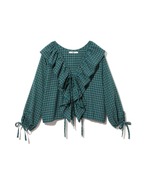 GRL（グレイル）の「フリルチェックトップス（シャツ/ブラウス・レディース・ピンク/レッド/グリーン・M）」の2枚目の写真