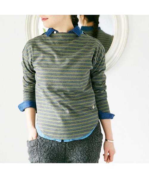 L'Ancre(アンカー)の「L'Ancre (アンカー)ボーダードレスTシャツラウンドヘム(Tシャツ/カットソー・レディース・ワイン×グレー/カーキ×グレー・38(M))」の2枚目の写真