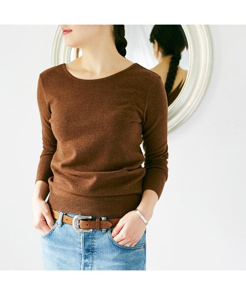 1 001(イチゼロゼロイチ)の「1 001(イチゼロゼロイチ) カシミア混バックVネックニット(ニット/セーター・レディース・ブラウン/ブラック/グレー・38(M))」の1枚目の写真