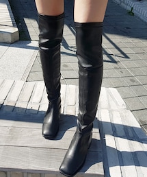 DHOLIC | 2TYPEスクエアトゥローヒールロングブーツ(ブーツ)