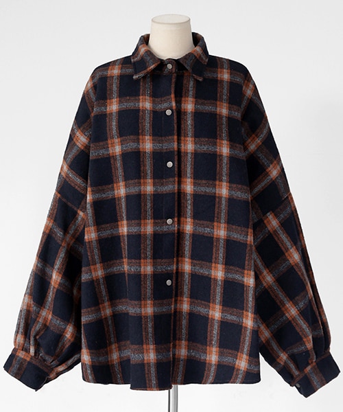 DHOLIC（ディーホリック）の「ウール混スナップボタンチェックシャツ（シャツ/ブラウス・レディース・グレー/ベージュ/その他・FREE）」の3枚目の写真