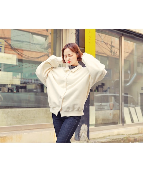 HOTPING（ホッピン）の「バルーンスリーブルーズカラーカーディガン（カーディガン/ボレロ・レディース・グレー/クリーム/ブラック/ブラウン・フリーサイズ(XS-XXL)）」の2枚目の写真