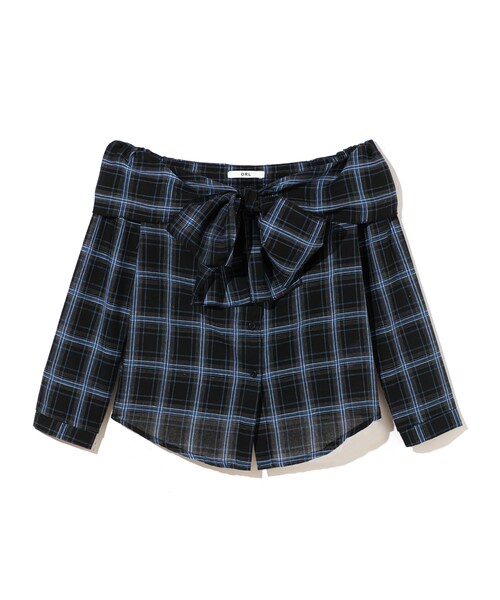 GRL（グレイル）の「2WAYリボンデザインチェックシャツ（シャツ/ブラウス・レディース・ボルドー/ブラック/イエロー・Ｍ/M）」の2枚目の写真