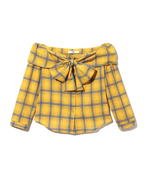 GRL（グレイル）の「2WAYリボンデザインチェックシャツ（シャツ/ブラウス・レディース・ボルドー/ブラック/イエロー・Ｍ/M）」の3枚目の写真