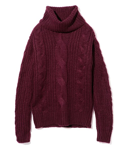 GRL（グレイル）の「ボリュームタートルネックケーブルニット（ニット/セーター・レディース・アイボリー/ボルドー/ブラック/ピンク/グリーン/グレー/キャメル/ピンクベージュ・F）」の4枚目の写真