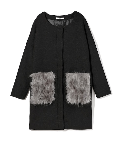 GRL(グレイル)の「ノーカラーポケットファーコート(その他アウター・レディース・グレー/ブラック/ピンク・F)」の2枚目の写真