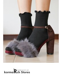 KORMARCH | スクエアトゥミンクファーヒール(パンプス)