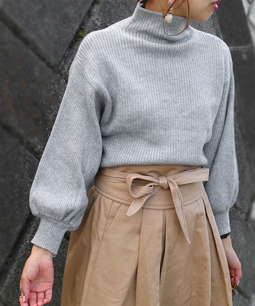 Tiffee SELECT（ティフィーセレクト）の「ボトルネックボリューム袖リブニットトップス（ニット/セーター・レディース・キャメル/グレー/ブラック・Free）」の3枚目の写真