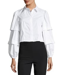 CLUB MONACO | Club Monaco Gislah Tiered-Sleeves Button-Front Cropped Oxford Top(シャツ/ブラウス)