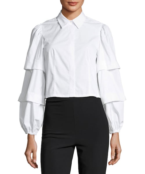 CLUB MONACO（クラブモナコ）の「Club Monaco Gislah Tiered-Sleeves Button-Front Cropped Oxford Top（シャツ/ブラウス・レディース・White・X-Small/Large/Medium/Small）」の3枚目の写真