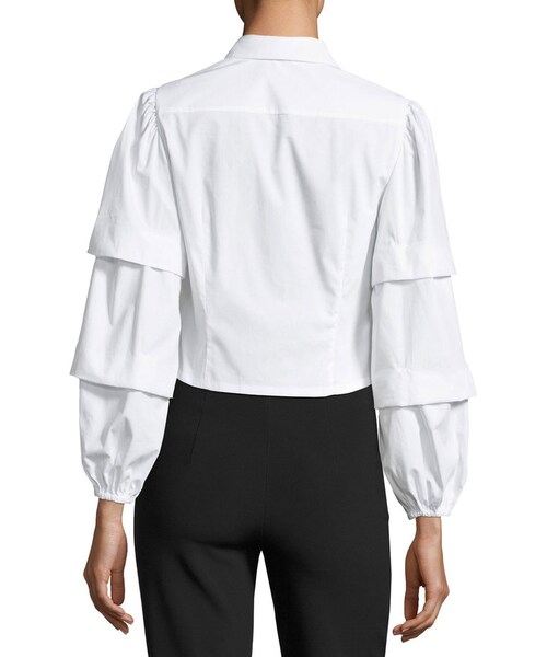 CLUB MONACO（クラブモナコ）の「Club Monaco Gislah Tiered-Sleeves Button-Front Cropped Oxford Top（シャツ/ブラウス・レディース・White・X-Small/Large/Medium/Small）」の4枚目の写真