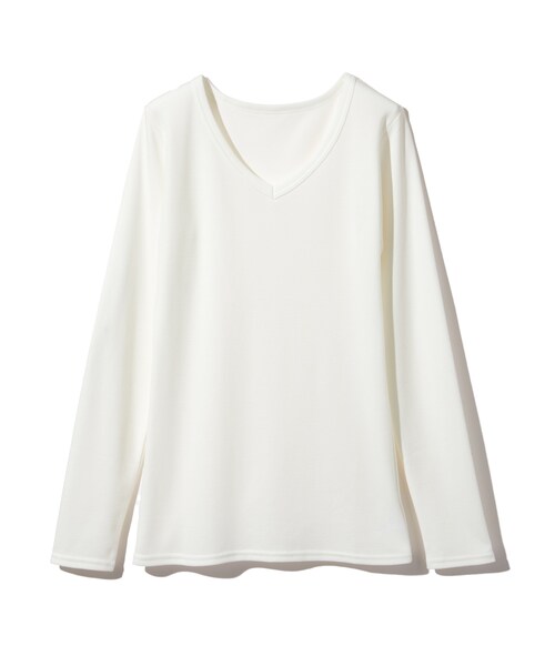 GRL(グレイル)の「VネックベーシックロンT(Tシャツ/カットソー・レディース・ブラック/グレー/オフホワイト/オフホワイト×黒・M)」の2枚目の写真