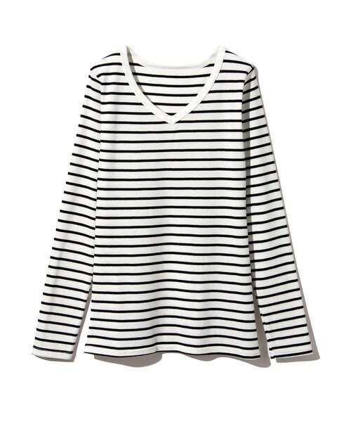 GRL(グレイル)の「VネックベーシックロンT(Tシャツ/カットソー・レディース・ブラック/グレー/オフホワイト/オフホワイト×黒・M)」の3枚目の写真