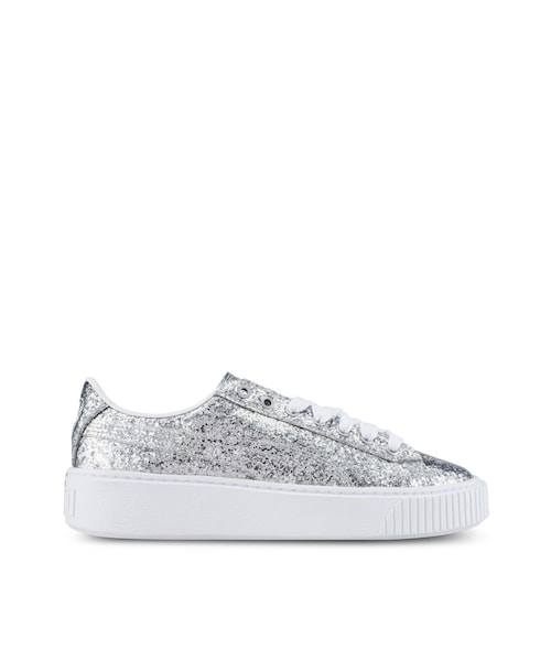 puma basket platform glitter silver