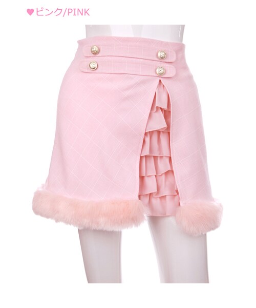 Bobon21（ボボンニジュウイチ）の「裾ファーチェック柄フリルスカパン
