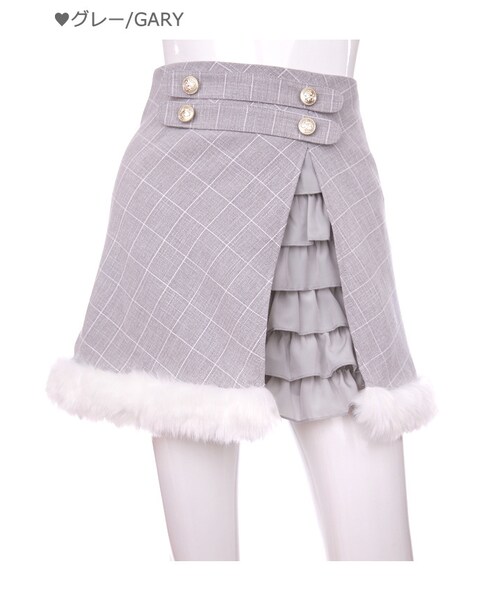 Bobon21（ボボンニジュウイチ）の「裾ファーチェック柄フリルスカパン