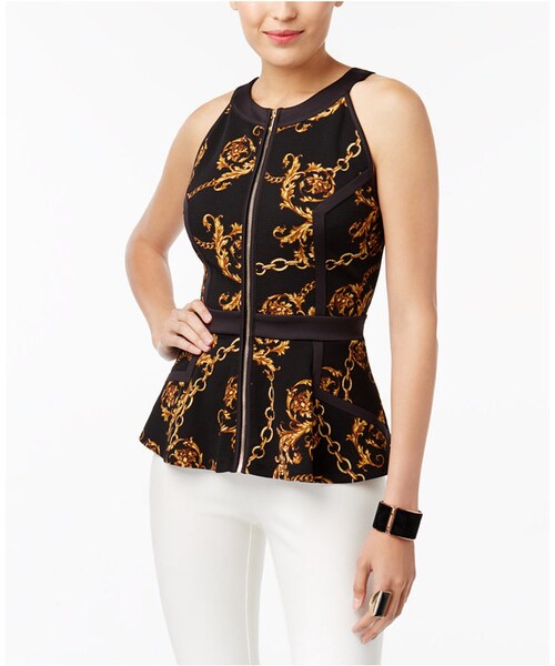 Thalia Sodi（タリア・ソディ）の「Thalia Sodi Zip-Front Peplum Top, Created for Macy's（Tシャツ/カットソー・レディース・White/Green/Gold/Golden Treasure・XS/S/M/L/XL/XXL）」の4枚目の写真