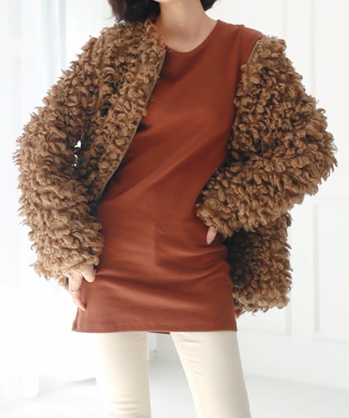 DHOLIC（ディーホリック）の「フェイクファージップアップジャケット（その他アウター・レディース・ピンク/ブラウン/その他/ホワイト/ベージュ/ブルー・FREE）」の6枚目の写真