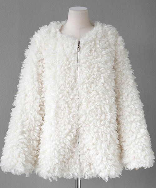 DHOLIC（ディーホリック）の「フェイクファージップアップジャケット（その他アウター・レディース・ピンク/ブラウン/その他/ホワイト/ベージュ/ブルー・FREE）」の2枚目の写真