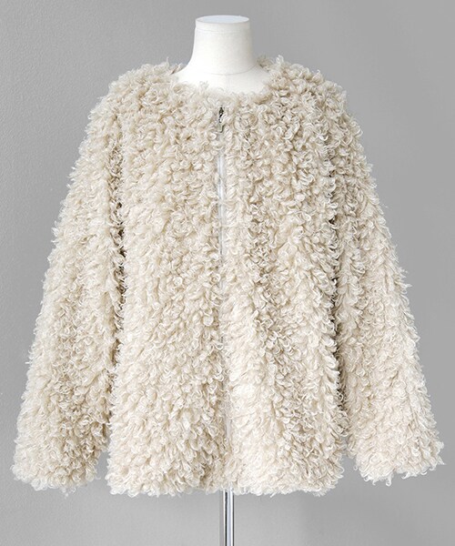 DHOLIC（ディーホリック）の「フェイクファージップアップジャケット（その他アウター・レディース・ピンク/ブラウン/その他/ホワイト/ベージュ/ブルー・FREE）」の4枚目の写真