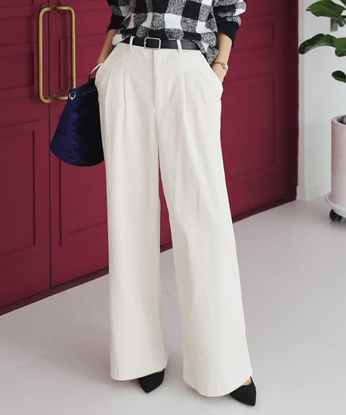 DHOLIC（ディーホリック）の「ベルトSETコーデュロイパンツ（その他パンツ・レディース・ブラウン/ホワイト・S/M）」の2枚目の写真