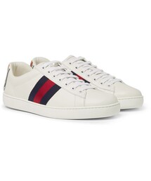 GUCCI | Gucci Ace Watersnake-Trimmed Leather Sneakers(スニーカー)