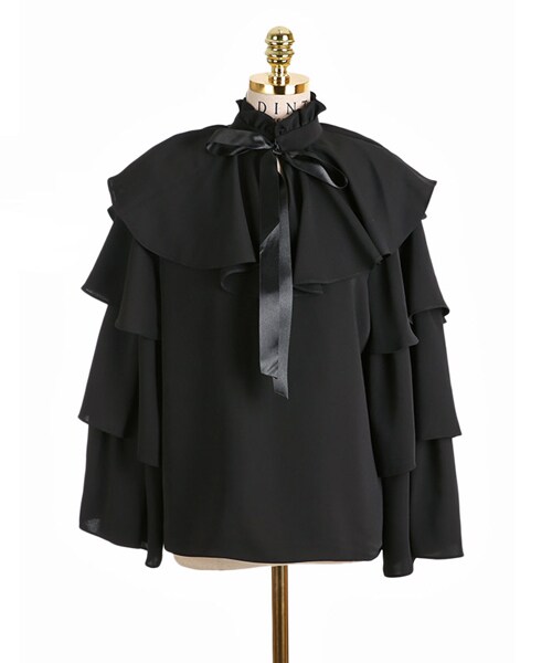 DINT（ディント）の「パメラダブルフリルブラウス（シャツ/ブラウス・レディース・White/Black/Beige・one(44~66size)）」の3枚目の写真