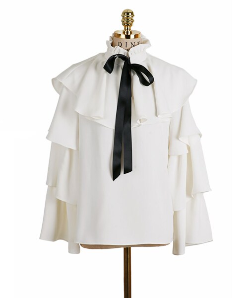 DINT（ディント）の「パメラダブルフリルブラウス（シャツ/ブラウス・レディース・White/Black/Beige・one(44~66size)）」の2枚目の写真