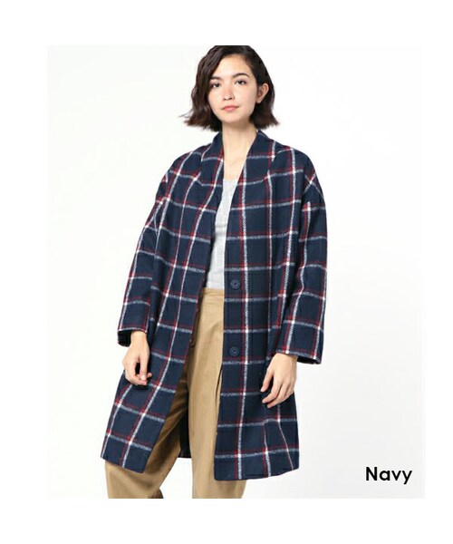 Sheson(シーズン)の「Sheson(シーズン)Vネックチェックコクーンコート(その他アウター・レディース・キャメル/ネイビー/グレー・Fサイズ)」の3枚目の写真